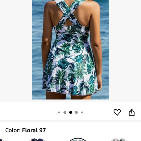 Tropical Leaf Print Halter Swim Dress - Picture 13 of 14